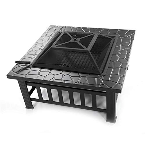 32in Square Steel Wood Fire Pit Table with Cover K4109
