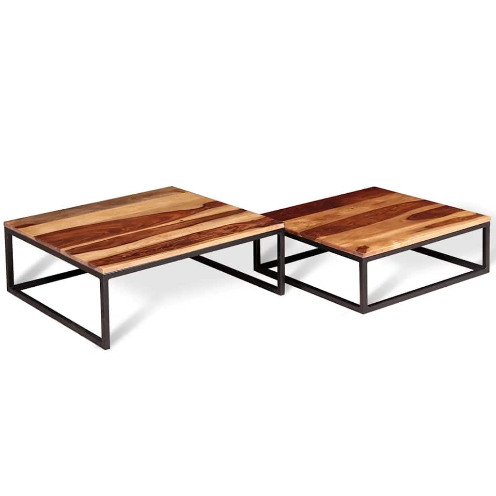 Brown Solid Sheesham Wood Nesting Coffee Table Set of 2 Y31517