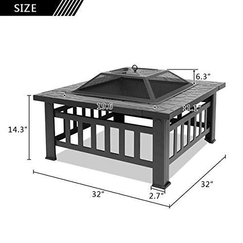 32in Square Steel Wood Fire Pit Table with Cover K4109