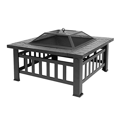 32in Square Steel Wood Fire Pit Table with Cover K4109