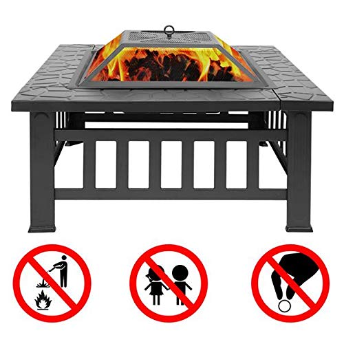 32in Square Steel Wood Fire Pit Table with Cover K4109