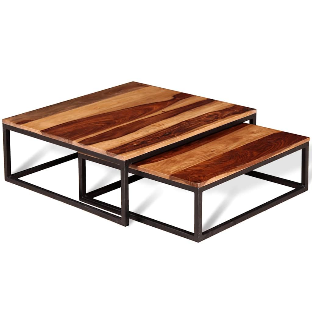 Brown Solid Sheesham Wood Nesting Coffee Table Set of 2 Y31517