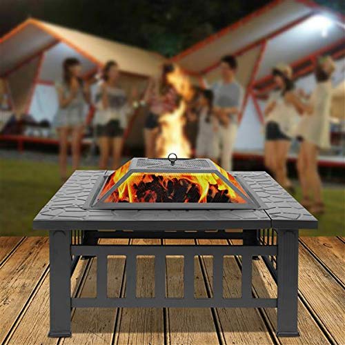 32in Square Steel Wood Fire Pit Table with Cover K4109