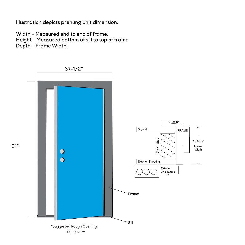 Primed Left Hand Outswing Prehung Door 1/2 Lite Clear Glass 36"x80" Steel Z269