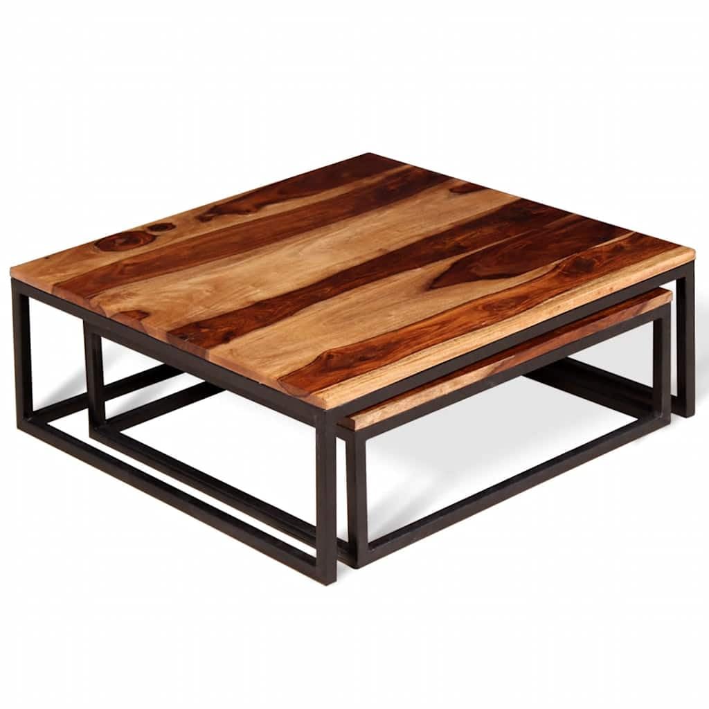 Brown Solid Sheesham Wood Nesting Coffee Table Set of 2 Y31517