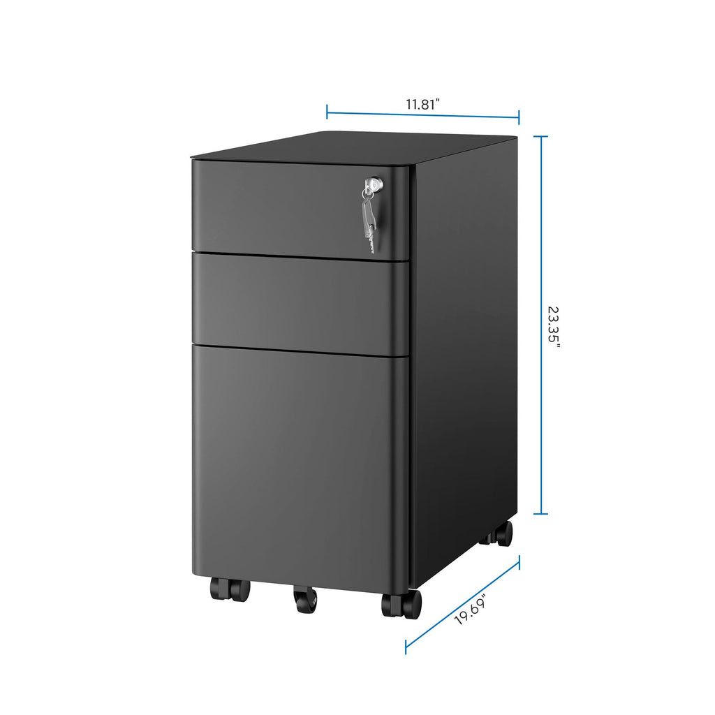 Black 3 Drawer Rolling File Cabinet with Lock V977460