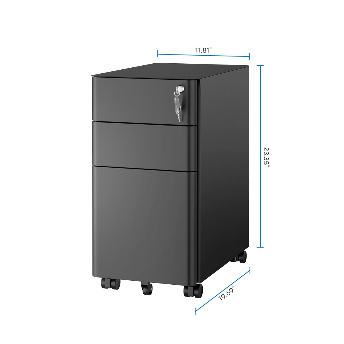 Black 3 Drawer Rolling File Cabinet with Lock V977460