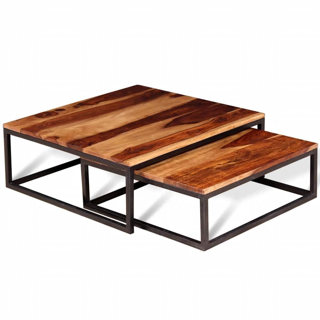Brown Solid Sheesham Wood Nesting Coffee Table Set of 2 Y31517