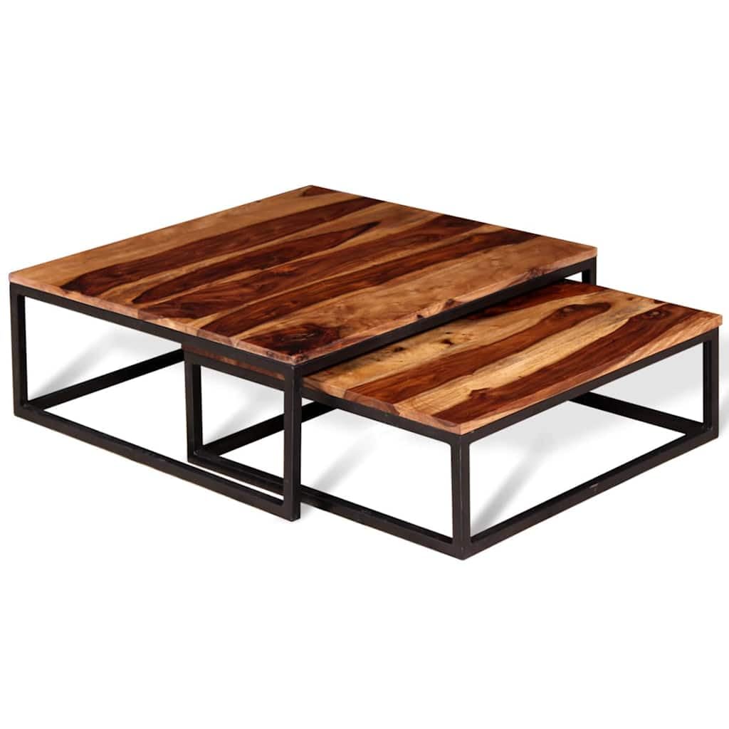 Brown Solid Sheesham Wood Nesting Coffee Table Set of 2 Y31517