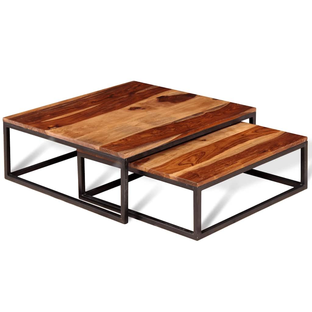 Brown Solid Sheesham Wood Nesting Coffee Table Set of 2 Y31517