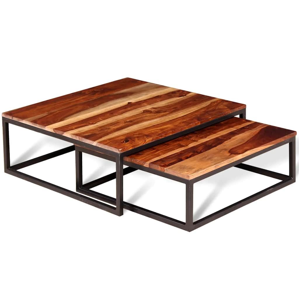 Brown Solid Sheesham Wood Nesting Coffee Table Set of 2 Y31517
