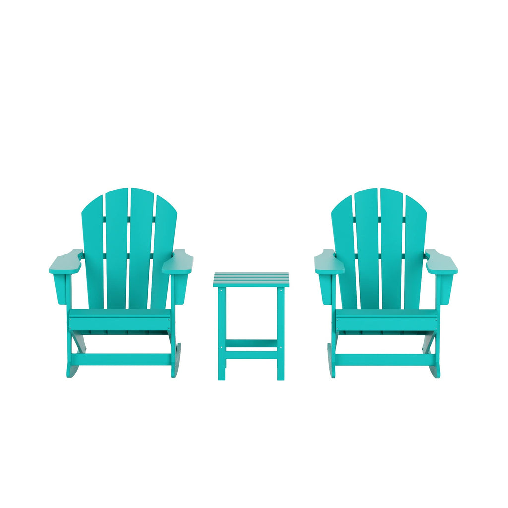 HDPE Turquoise Poly Adirondack Rocking Chair 3-Piece Set with Side Table P958