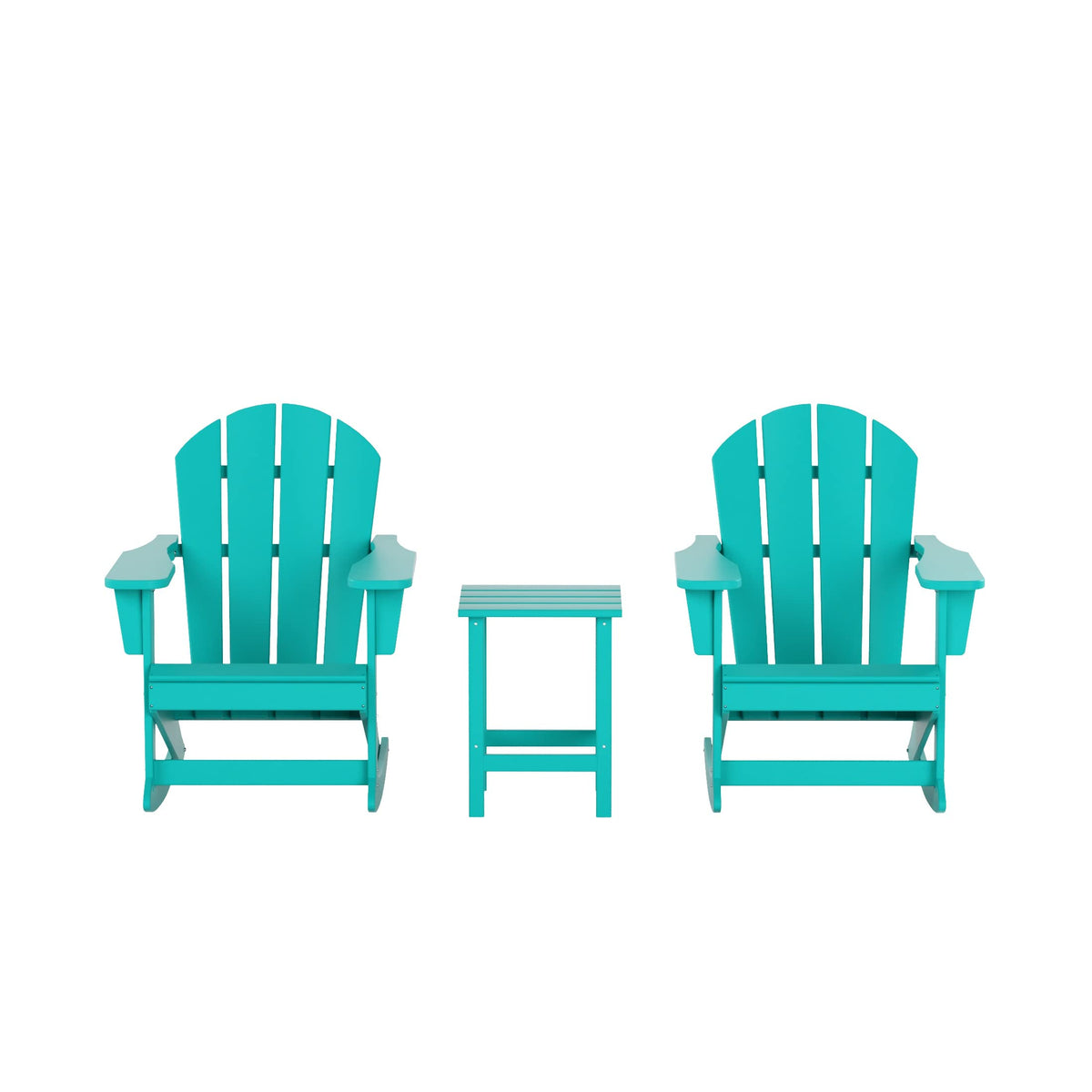 HDPE Turquoise Poly Adirondack Rocking Chair 3-Piece Set with Side Table P958