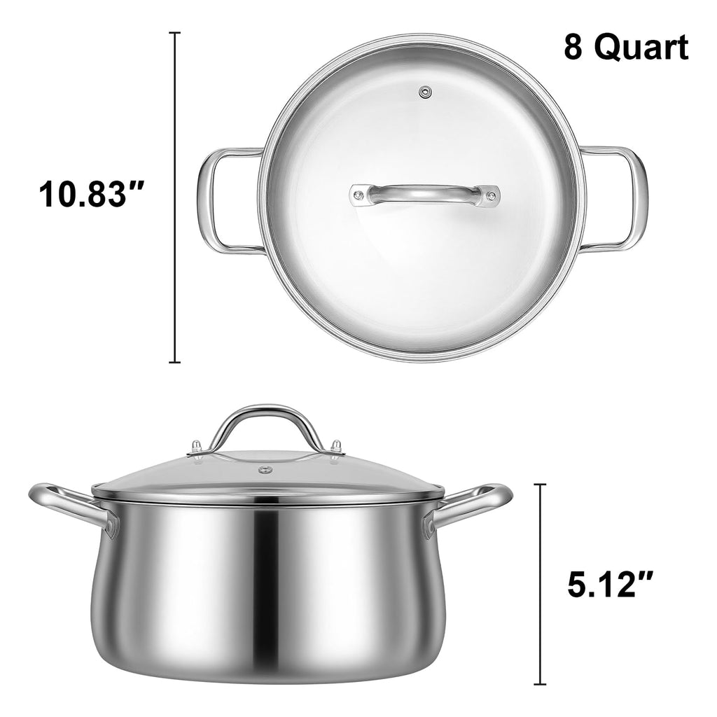 8QT Tri-Ply Stainless Steel Stock Pot with Lid S13815