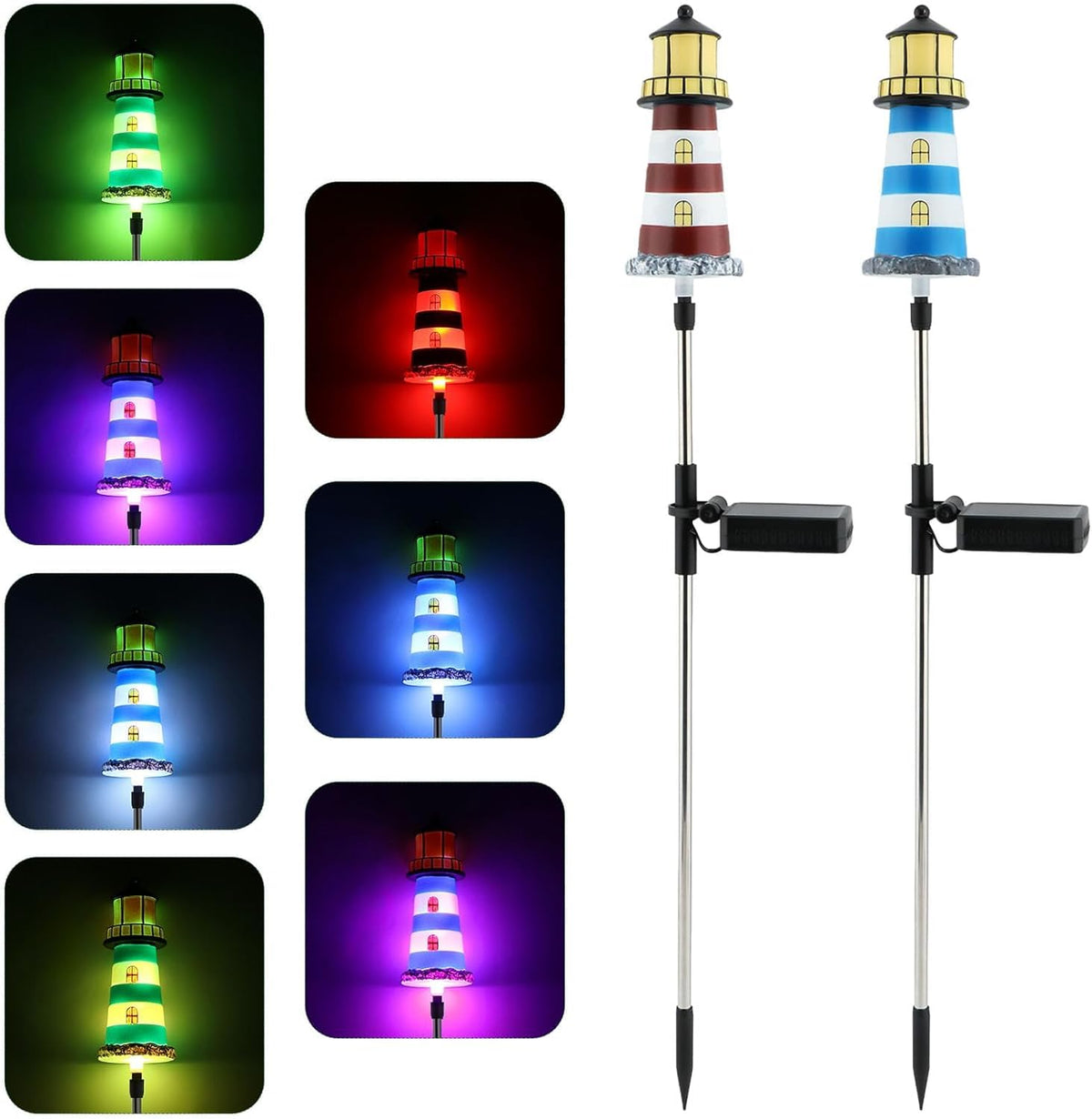 Solar Lighthouse, 2 PCS, 7 Colors Changing G534