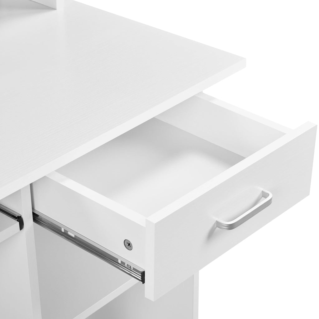 White Computer Desk with Keyboard Tray, Drawers, and Shelves W50329