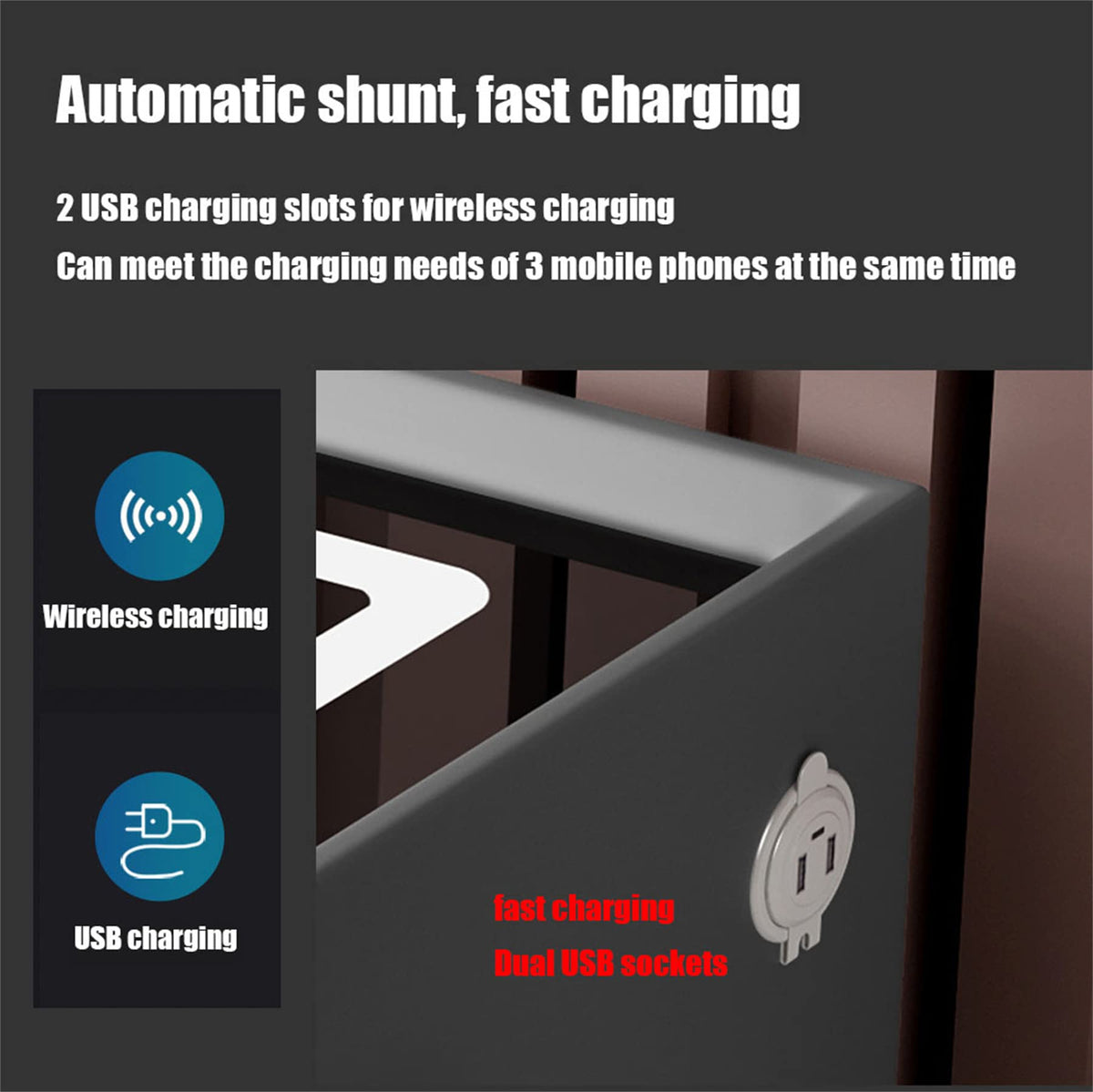 LED Nightstand with Bluetooth Speaker, Wireless Charging, 3 Colors LED Lights, USB & Type-C Port, 2/3 Drawers, Fingerprint Lock K481556