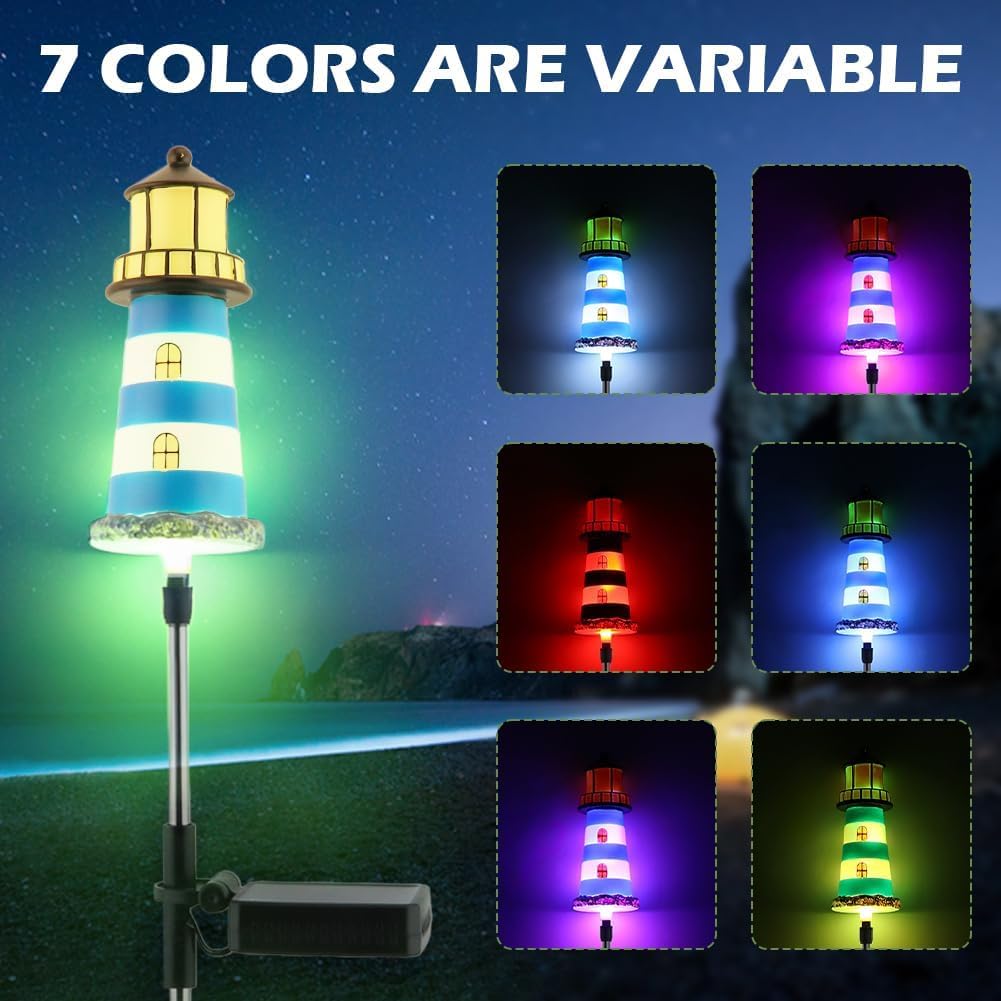 Solar Lighthouse, 2 PCS, 7 Colors Changing G534