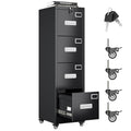 4 Drawer Black Metal File Cabinet with Lock and Wheels G620655