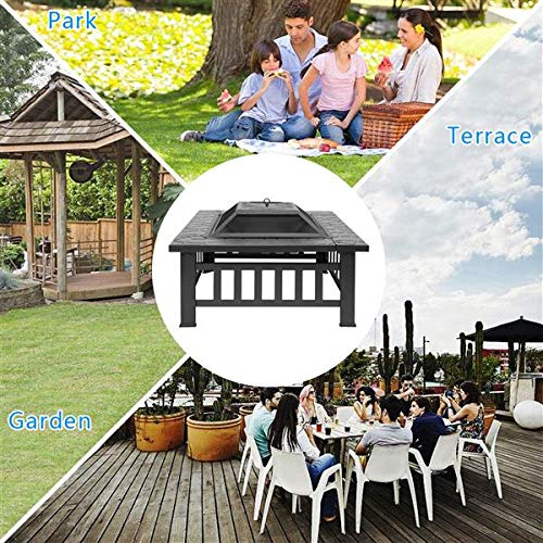 32in Square Steel Wood Fire Pit Table with Cover K4109