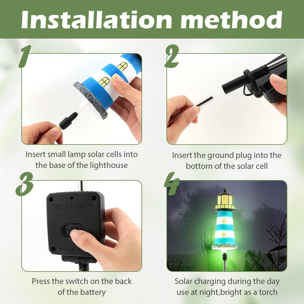 Solar Lighthouse, 2 PCS, 7 Colors Changing G534