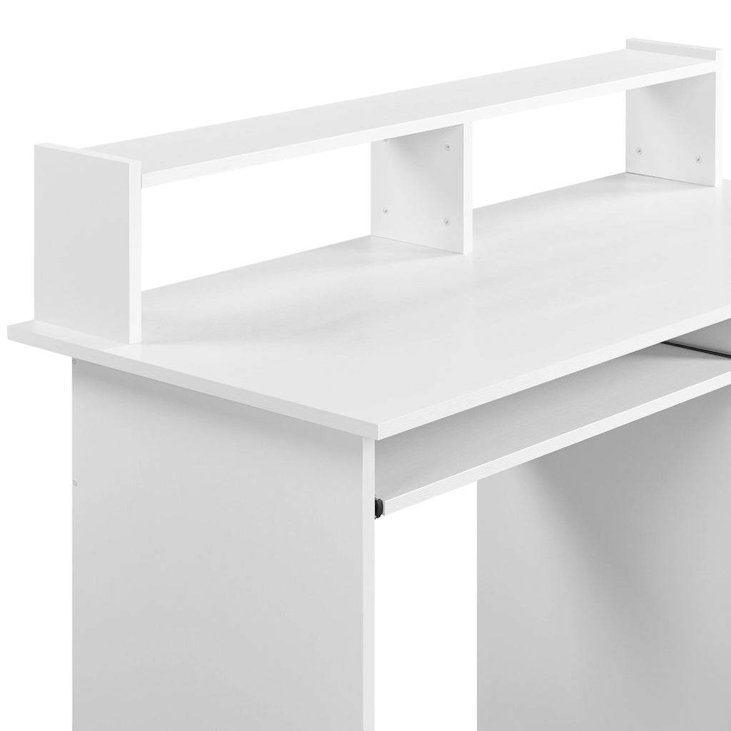 White Computer Desk with Keyboard Tray, Drawers, and Shelves W50329