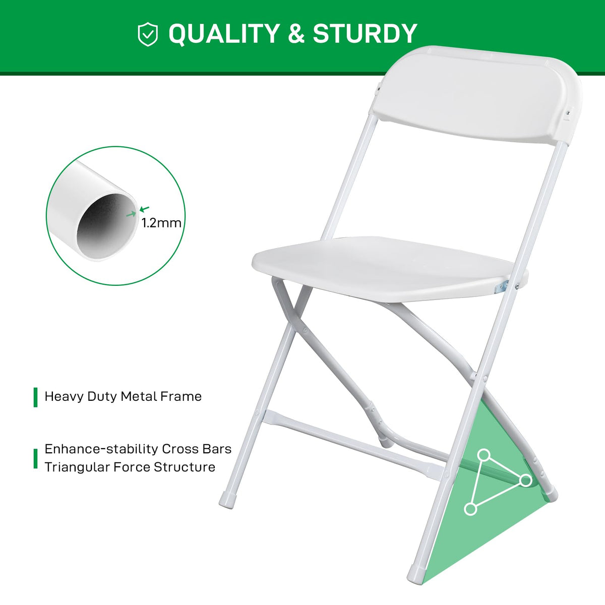 10 Pack White Plastic Folding Chairs with Steel Frame G46357