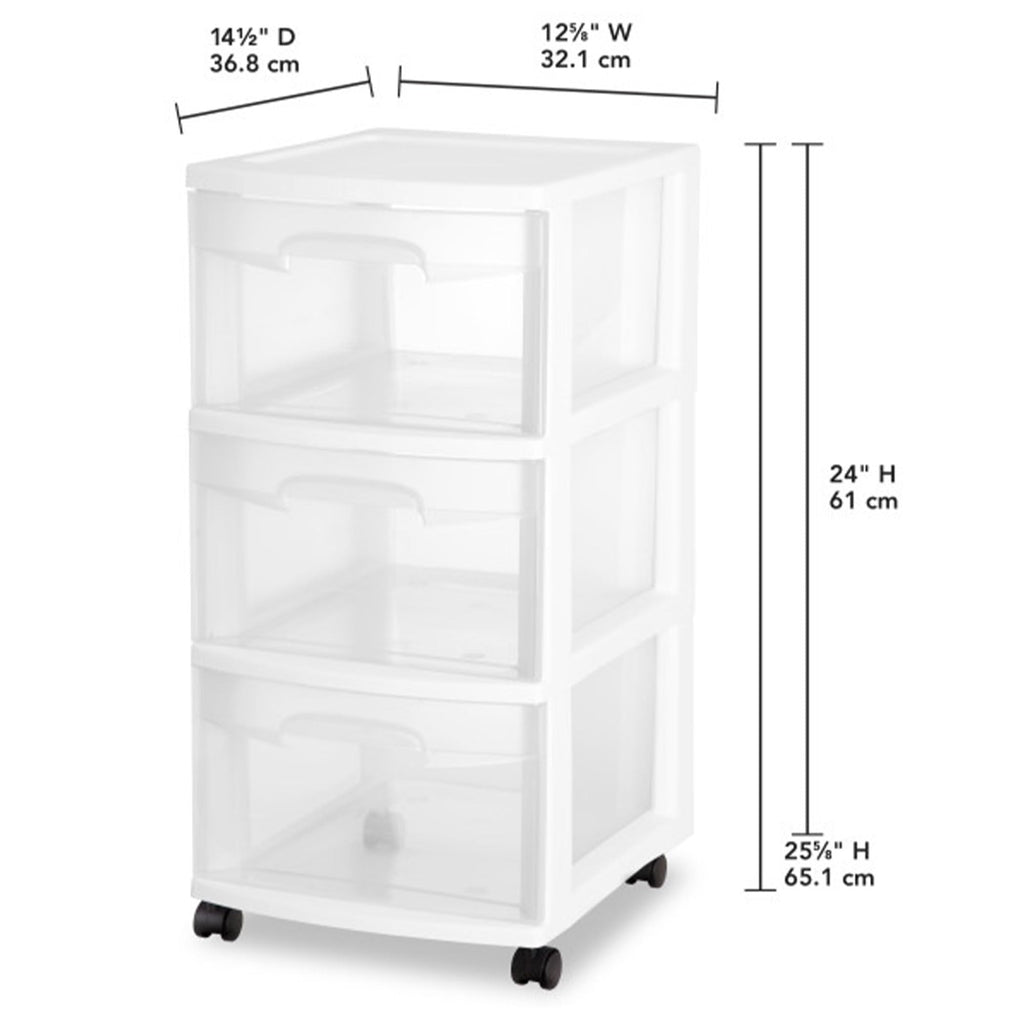 2 Pack White 3 Drawer Plastic Storage Cart E158153