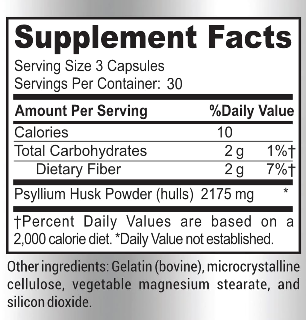 Psyllium Husk Dietary Fiber Supplement 2175mg 90 Capsules A95670