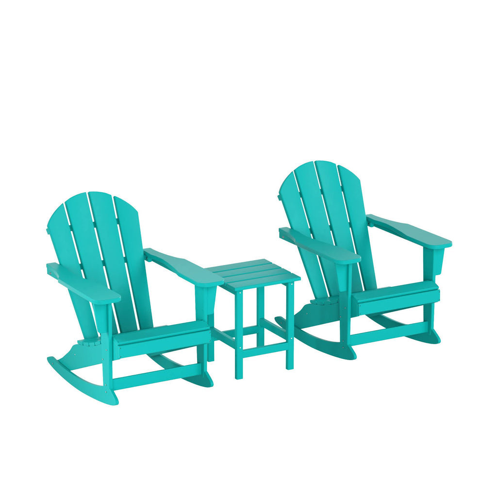 HDPE Turquoise Poly Adirondack Rocking Chair 3-Piece Set with Side Table P958