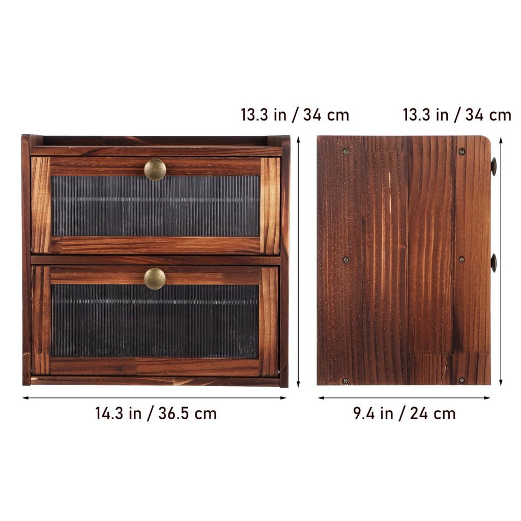 Wooden Bread Box 2 Tier Countertop Storage Organizer I8065