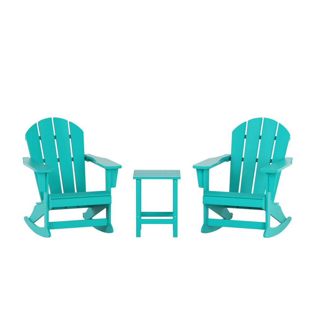 HDPE Turquoise Poly Adirondack Rocking Chair 3-Piece Set with Side Table P958