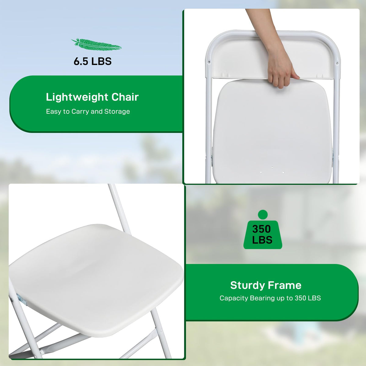 10 Pack White Plastic Folding Chairs with Steel Frame G46357