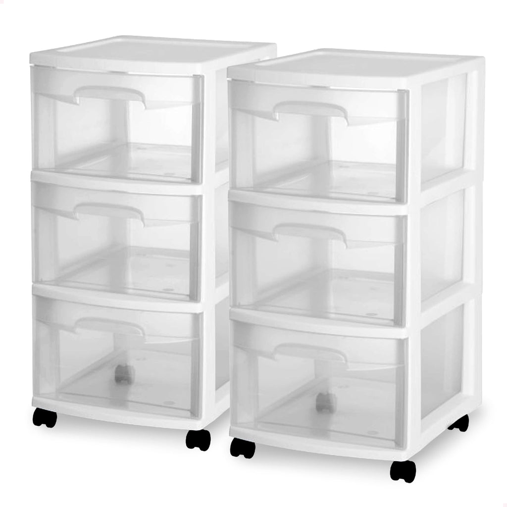 2 Pack White 3 Drawer Plastic Storage Cart E158153