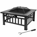 32 Inch Square Metal Wood Burning Fire Pit with Spark Screen and Poker Z2548