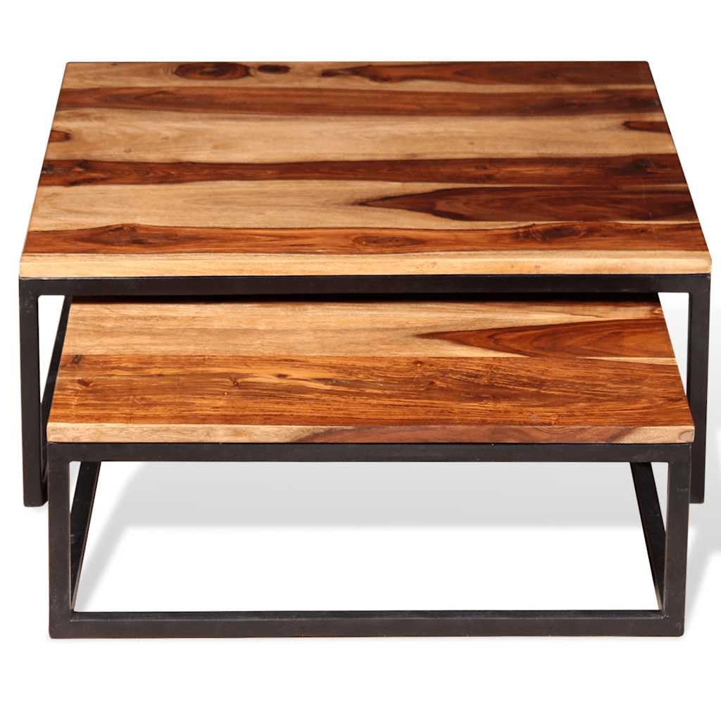 Brown Solid Sheesham Wood Nesting Coffee Table Set of 2 Y31517