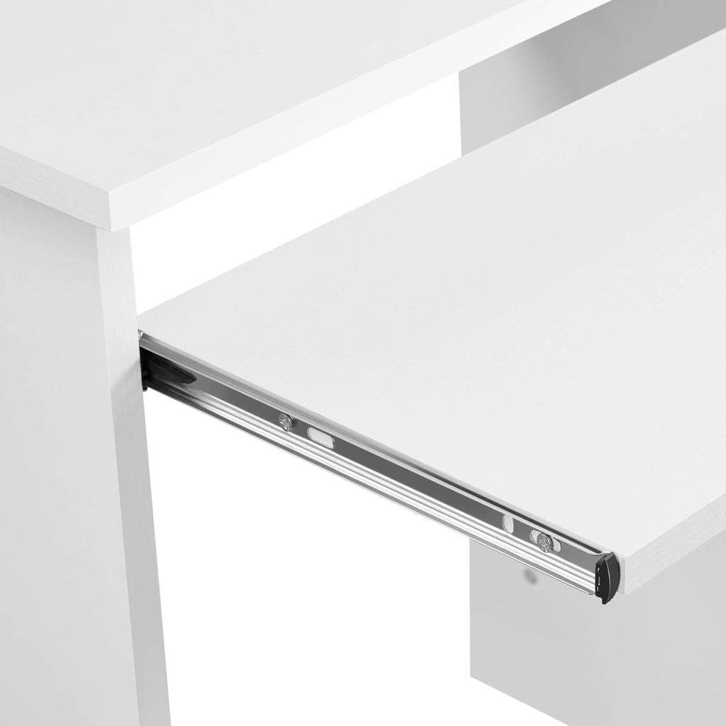 White Computer Desk with Keyboard Tray, Drawers, and Shelves W50329