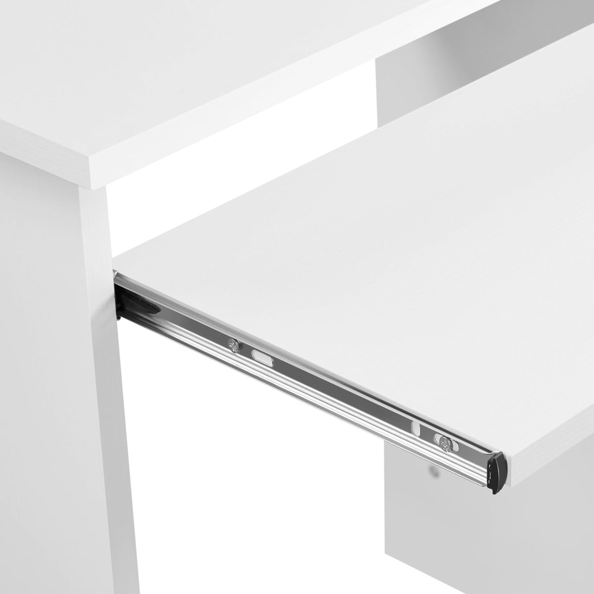 White Computer Desk with Keyboard Tray, Drawers, and Shelves W50329