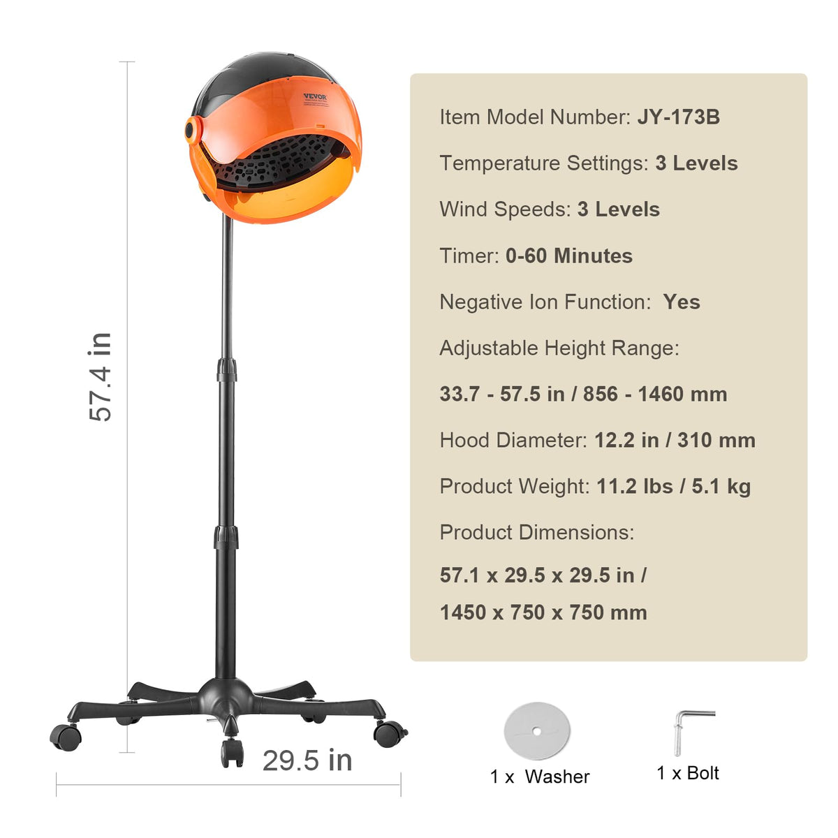 1875W Ionic Hooded Hair Dryer with Timer H995