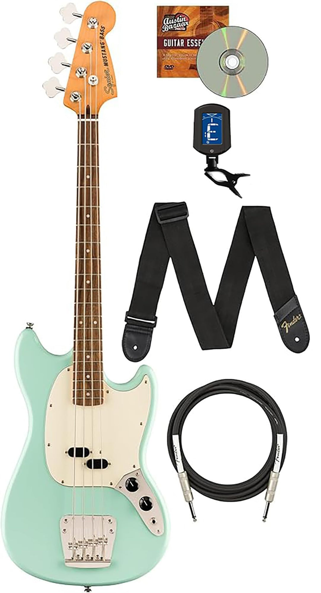 Surf Green Electric Bass Guitar with Instrument Cable, Tuner, Strap E16302