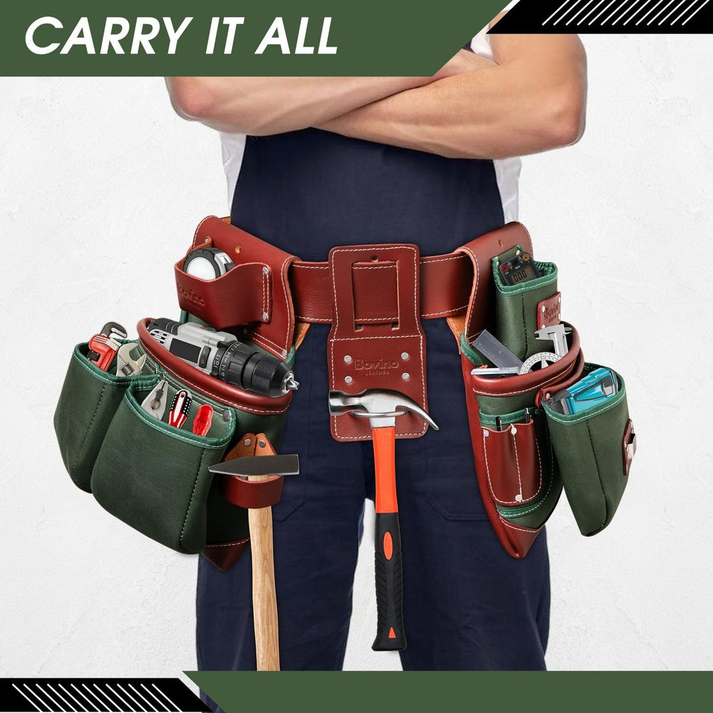 Nylon and Leather 21-Pocket Tool Belt with Hammer Holder W817464