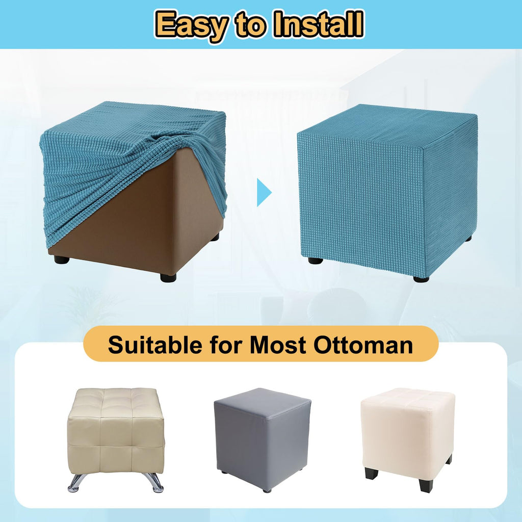 Teal Stretch Polyester Ottoman Cover F34811