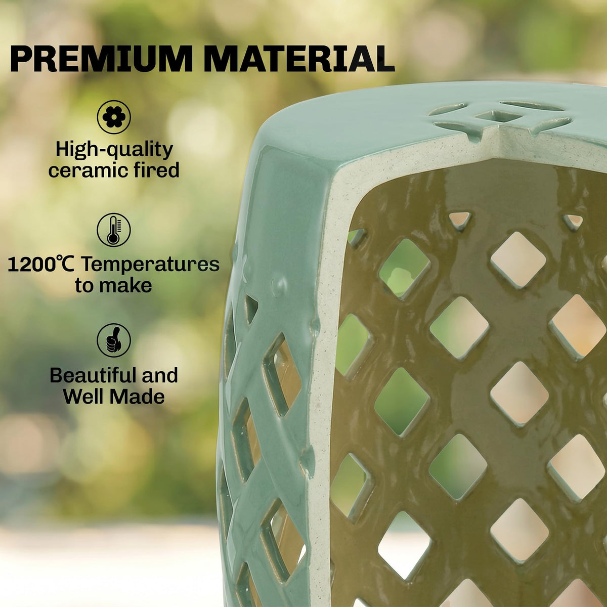Ceramic Garden Stool Outdoor Stool Green T272463