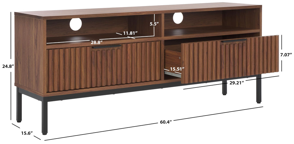 Walnut Brown Black 2 Drawer TV Stand Y9729