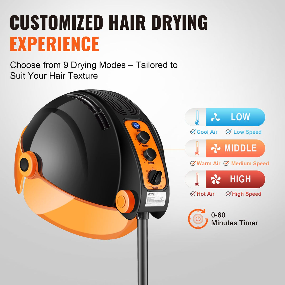 1875W Ionic Hooded Hair Dryer with Timer H995