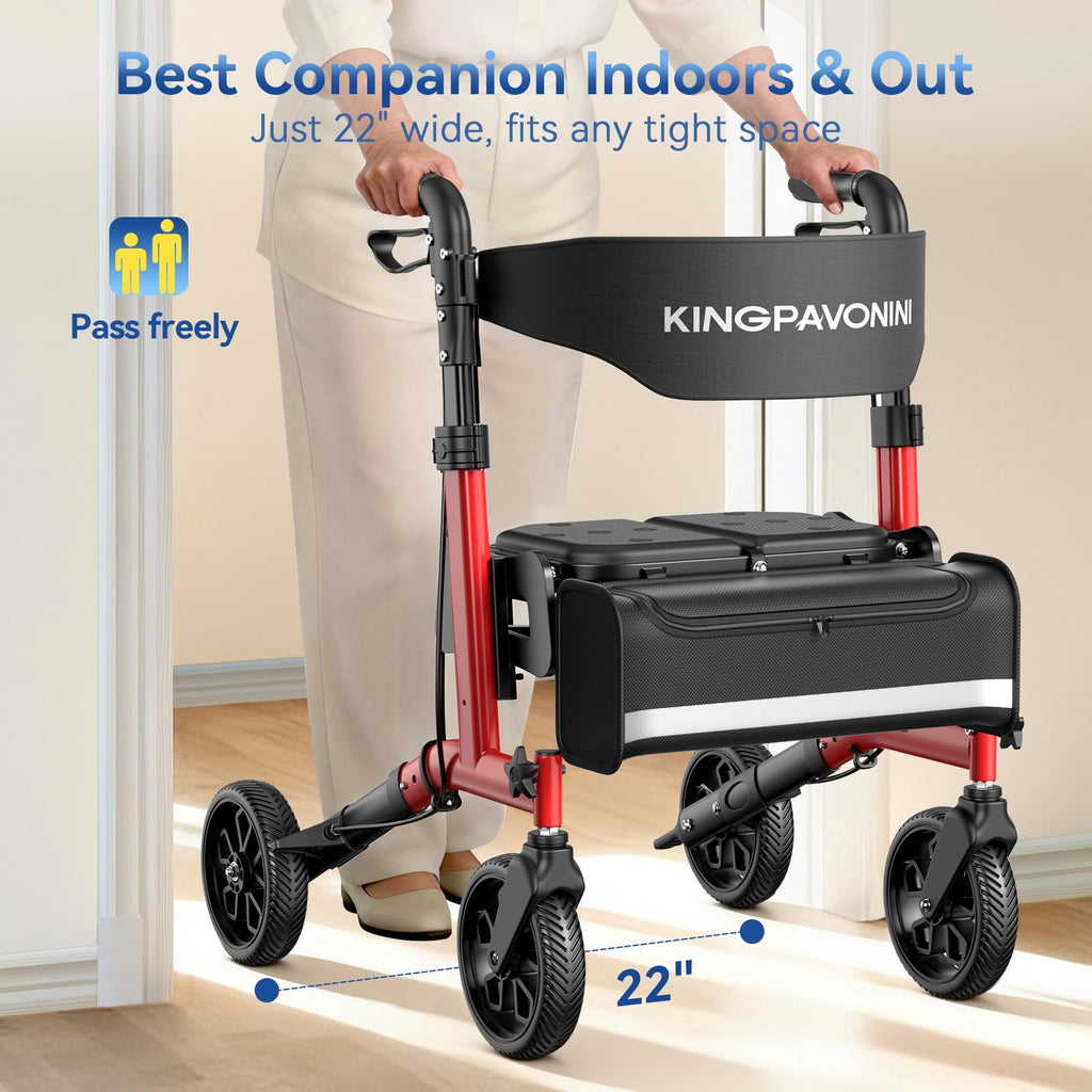 Foldable Rollator Walker with Seat, 380 lbs, Red O715