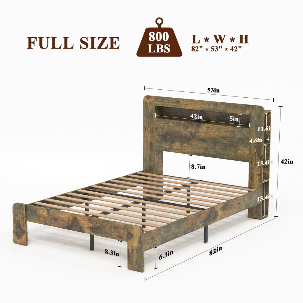 Full Size Dark Brown Wood Platform Bed Frame with Storage A561562