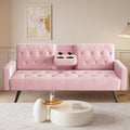 Pink Velvet Futon Couch Bed with Cup Holder T7158