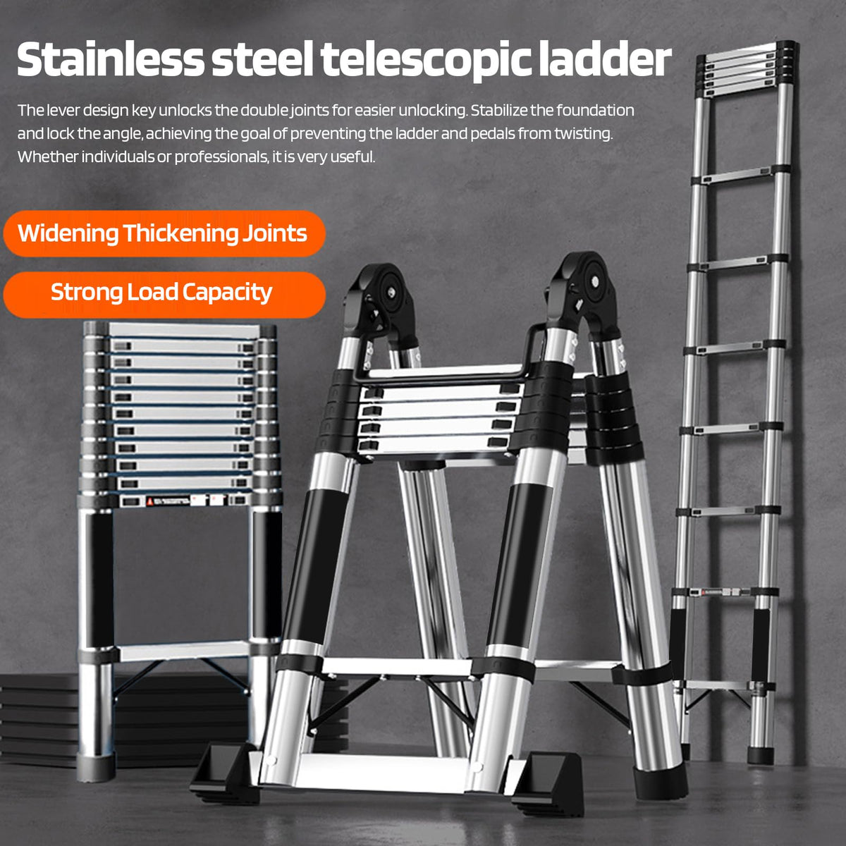 Telescoping Ladder with Locking Mechanism, Heavy Duty Aluminum 330 lbs H610