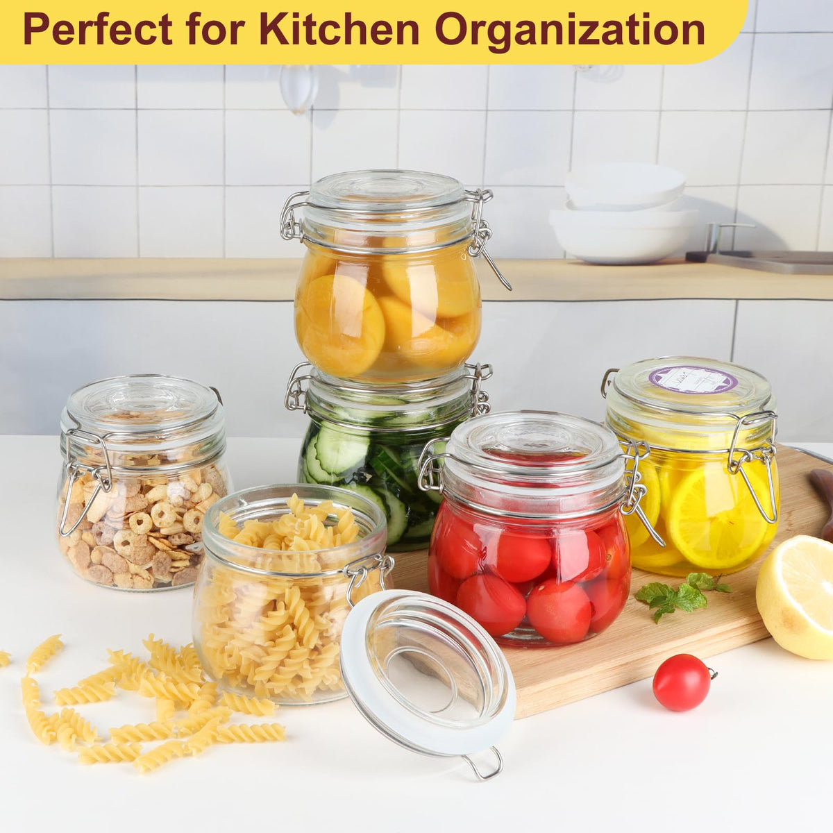 16oz Glass Jars with Airtight Lids, 6 Pack K949